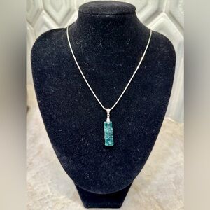 🌊 Jadeite Jade Bamboo & Sterling Silver Pendant - Guatamalan Bluewater